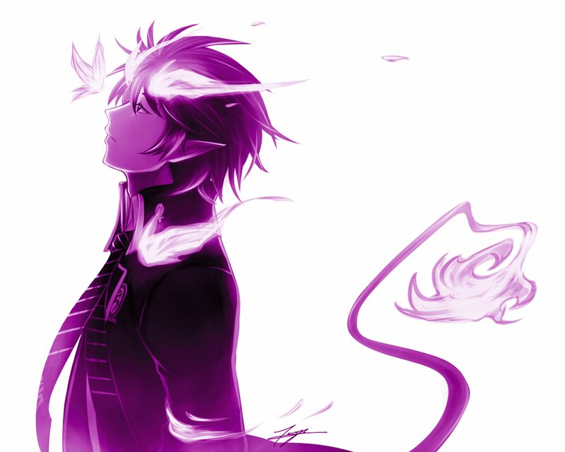 Anime Character with Purple Hair — Serene, Digital Art, Tail