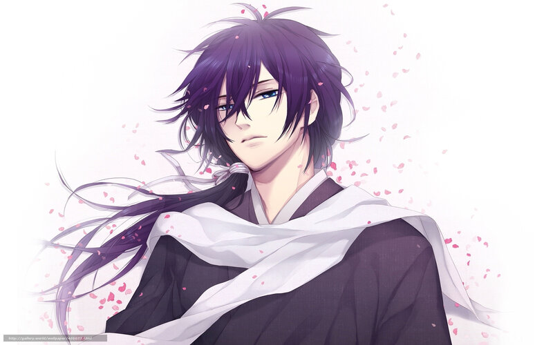 Anime Character with Purple Hair — Serene, Spring, Sakura Petals