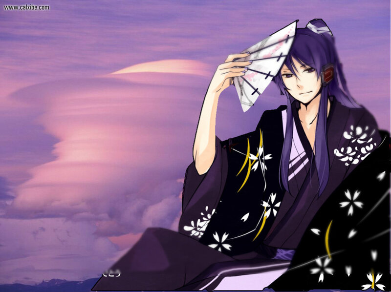 Anime Character with Purple Hair — Serene, Sunset