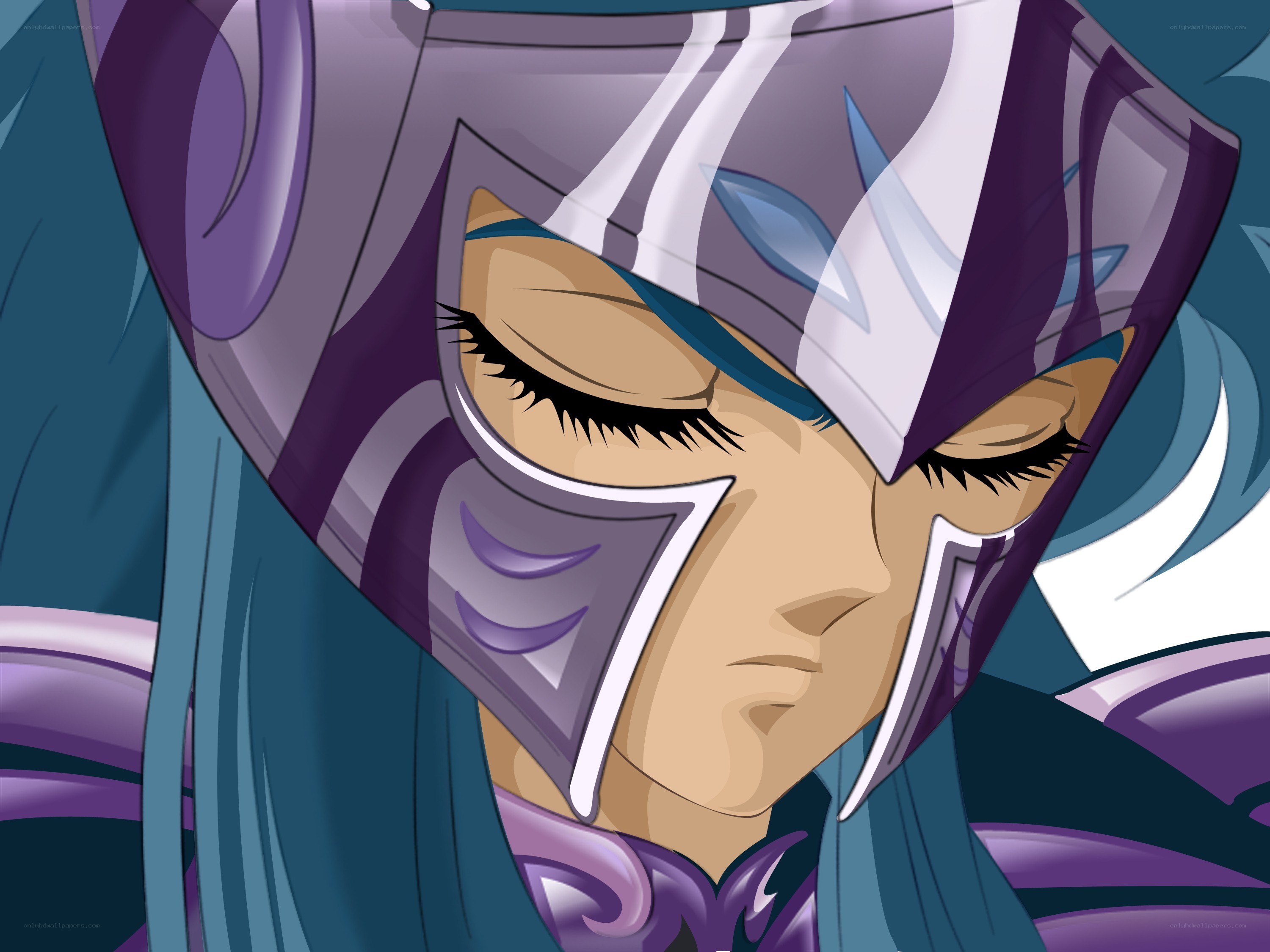 anime character with purple helmet