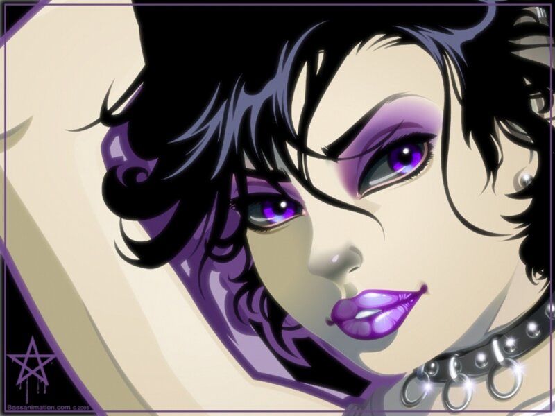 anime character with purple makeup