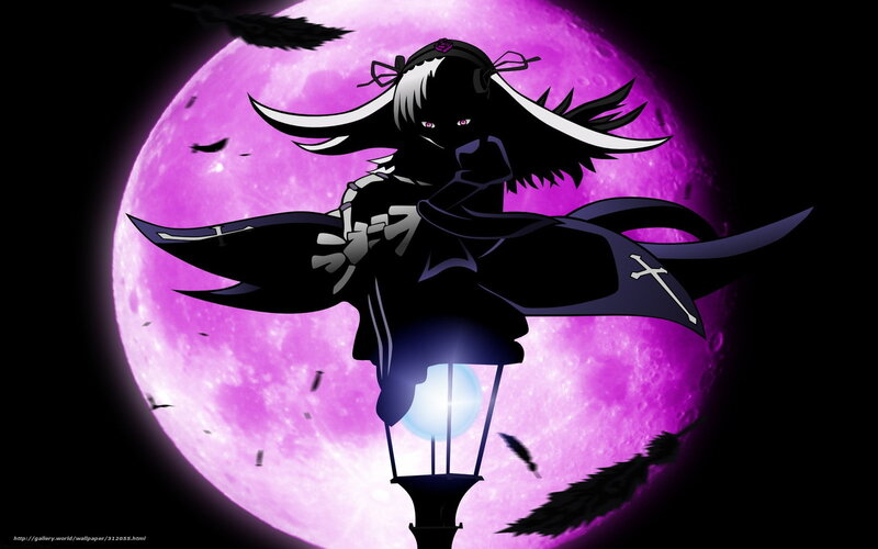 Anime Character with Purple Moon — Dramatic, Night