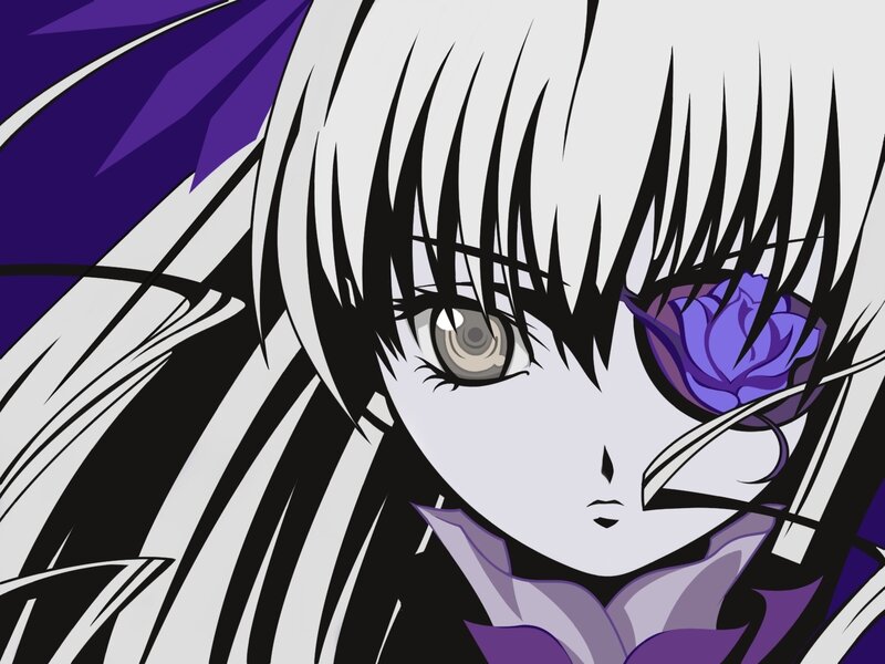 anime character with purple rose
