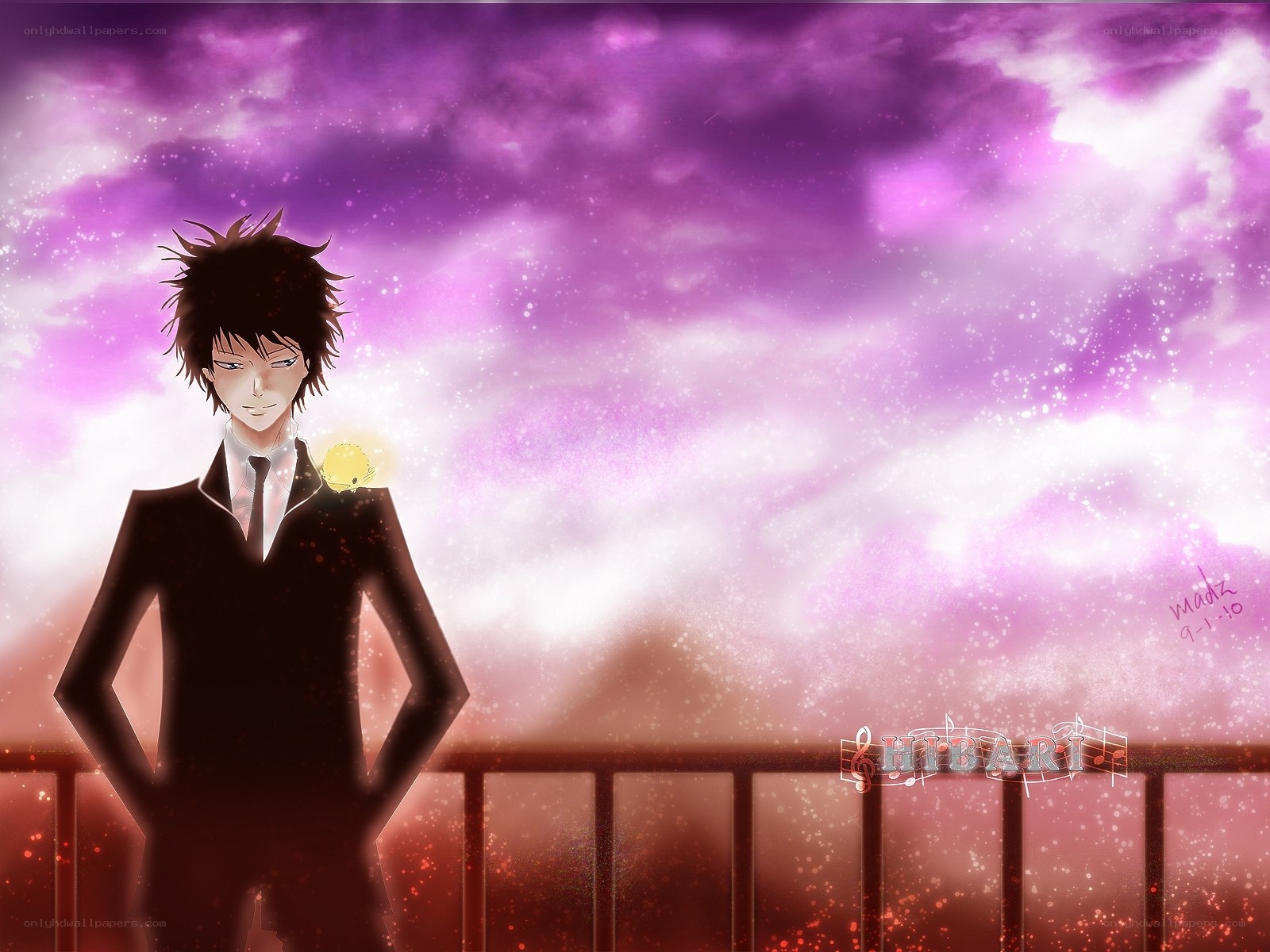 anime character with purple sky