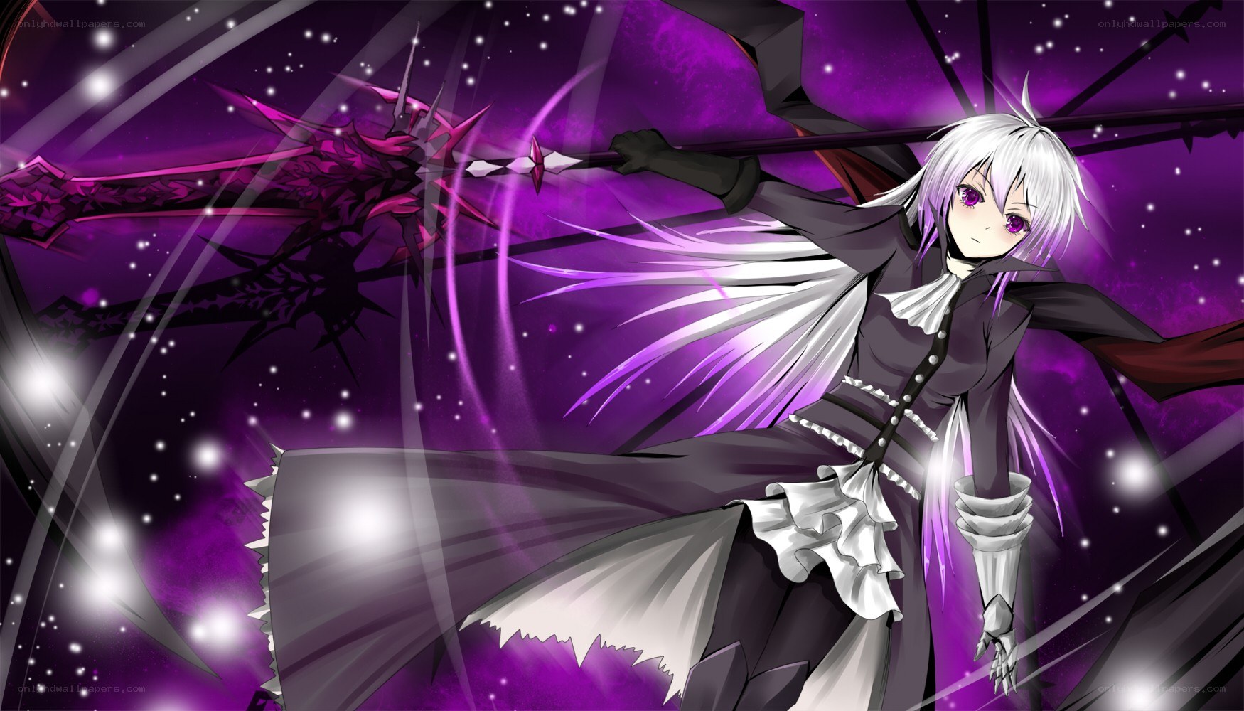 anime character with purple weapon