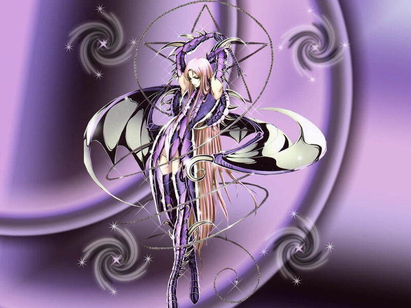 anime character with purple wings