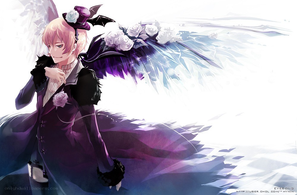 anime character with purple wings