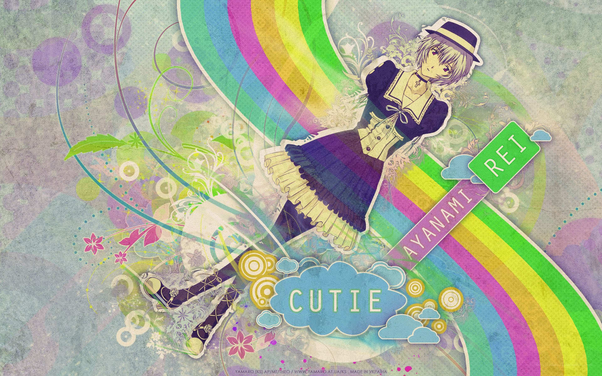 Anime character with rainbow background