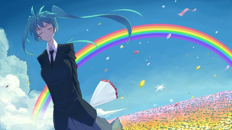 Anime Character with Rainbow — Blue, Serene, Afternoon