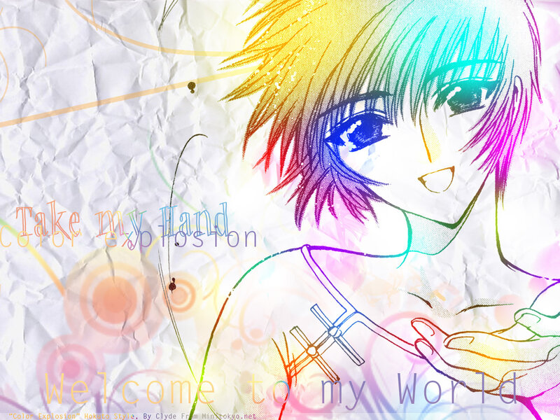 anime character with rainbow hair