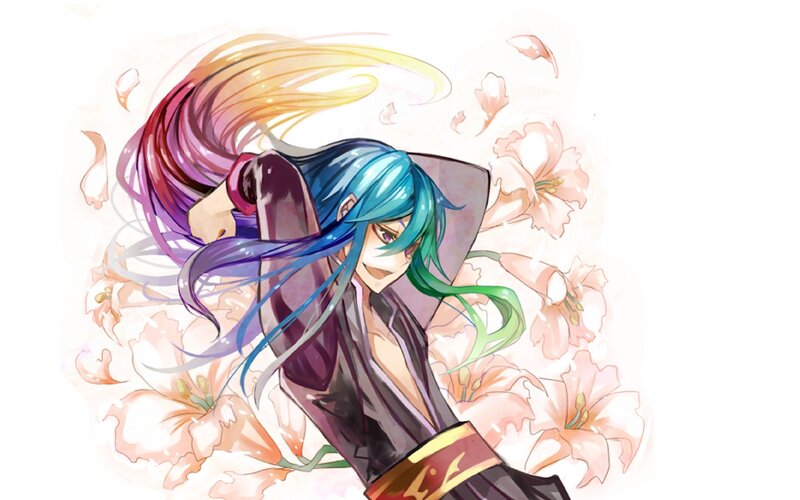 anime character with rainbow hair