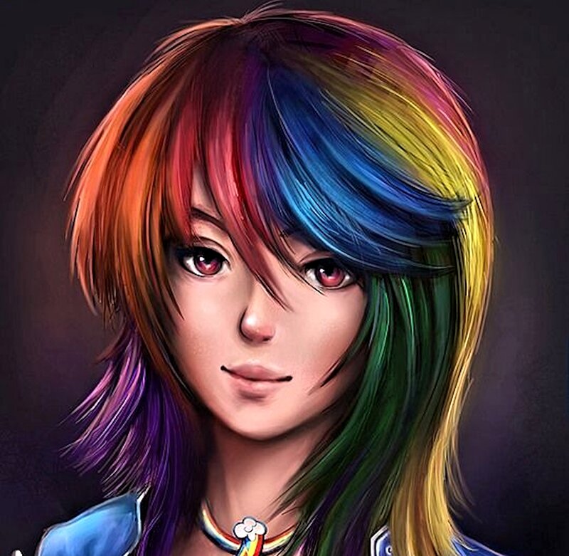 Anime Character with Rainbow Hair — Dramatic