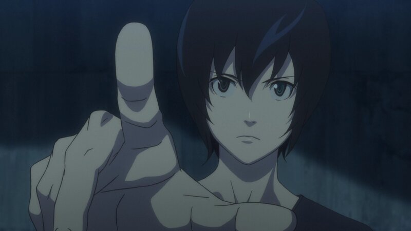 Anime Character with Raised Hand — Blue