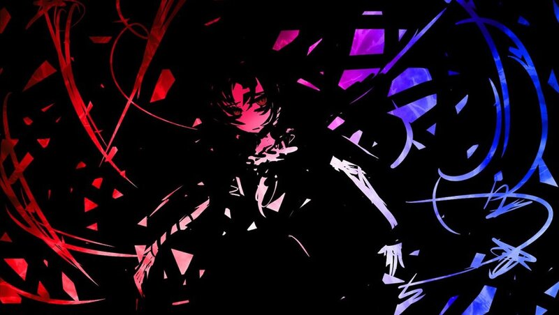 anime character with red and blue energy