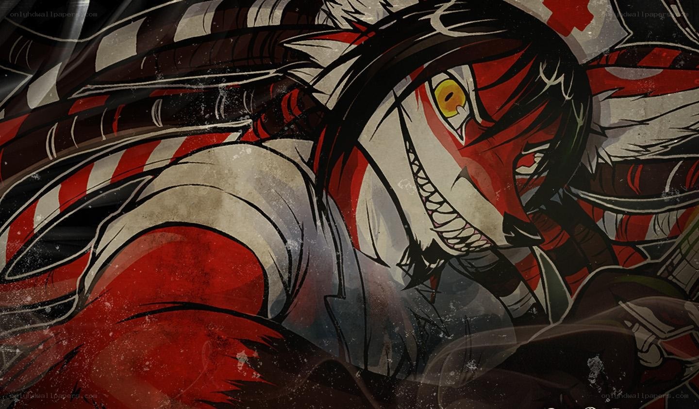 anime character with red and white stripes
