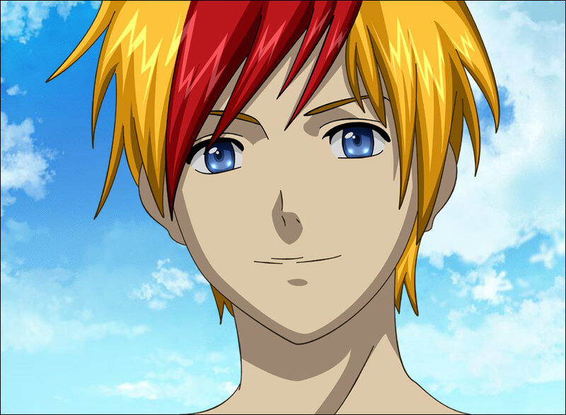 anime character with red and yellow hair
