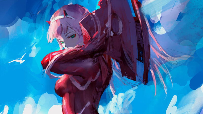 Anime Character with Red Armor — Blue
