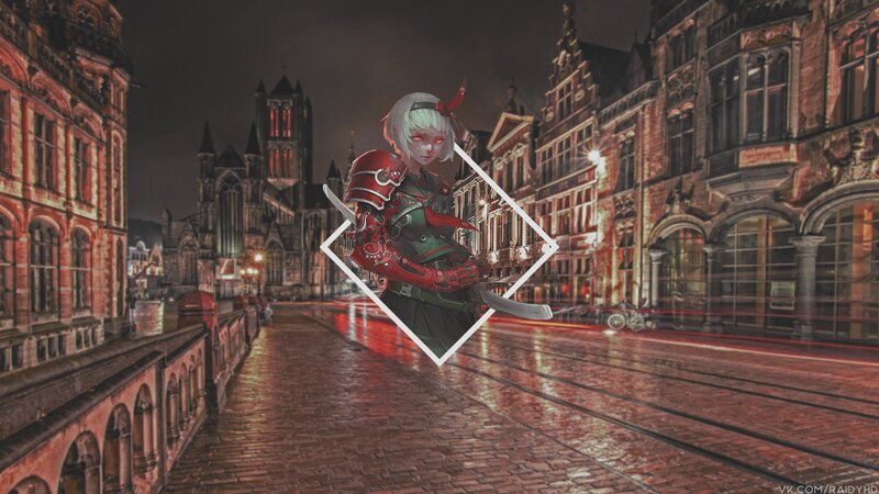 Anime Character with Red Armor — Dramatic, Night