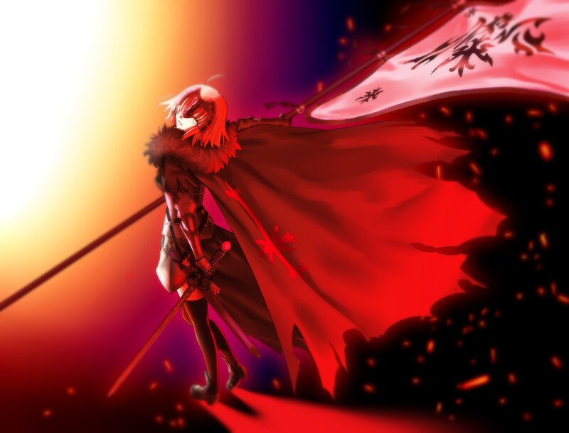 Anime Character with Red Cape — Dramatic, Sunset