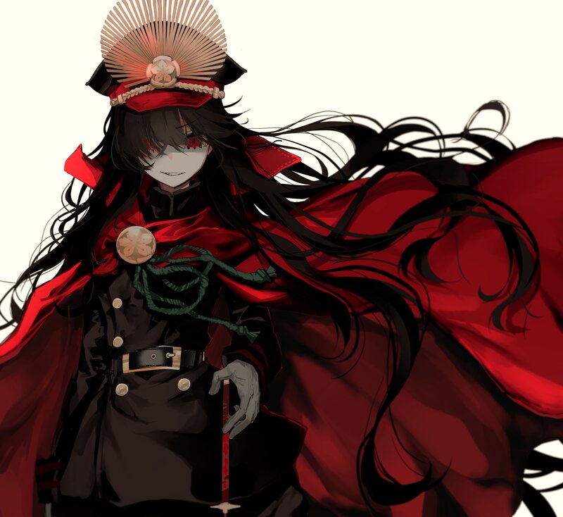 Anime Character with Red Cloak — Black, Dramatic