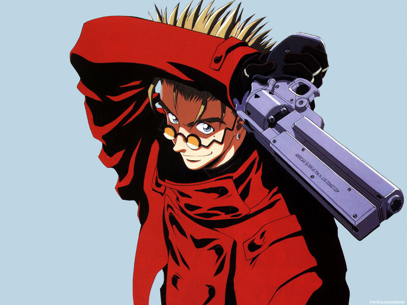Anime character with red coat and gun