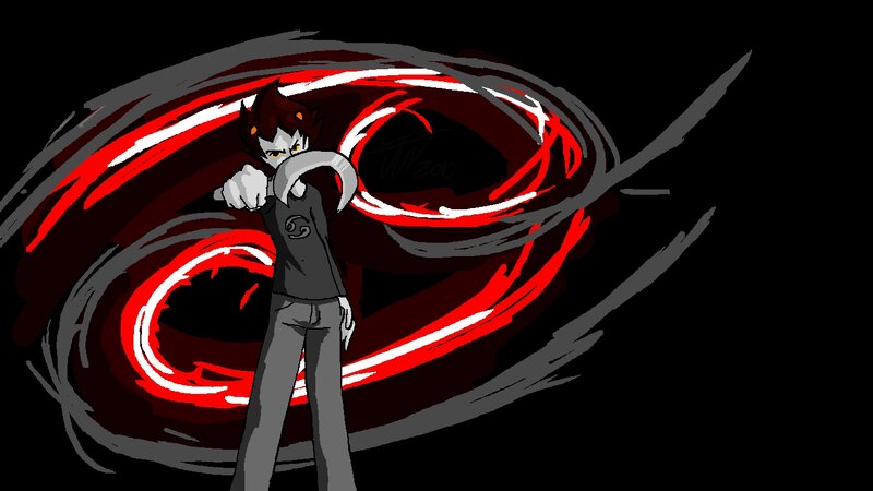Anime Character with Red Energy — Black, Dramatic, Digital Art