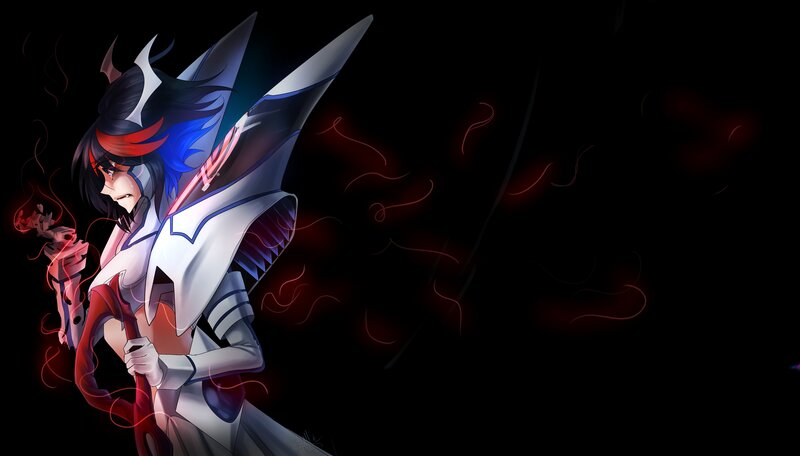 Anime Character with Red Energy — Black, Dramatic, Night