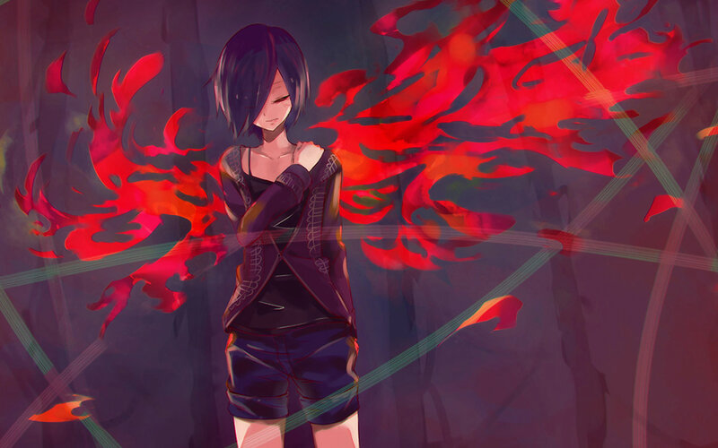 Anime Character with Red Energy — Dramatic, Digital Art, Red Energy, Flames