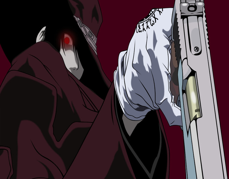 Anime Character with Red Eye — Black, Dramatic, Manga, Gun