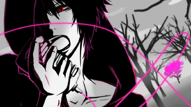 Anime Character with Red Eye — Black, Dramatic, Manga, Hands