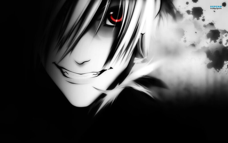 Anime Character with Red Eye — Black, Dramatic, Manga, Red Eye, Smile