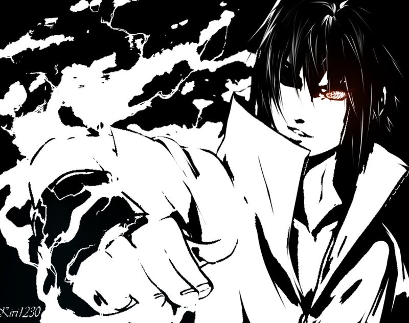 Anime Character with Red Eye — Black, Dramatic, Manga, Skull