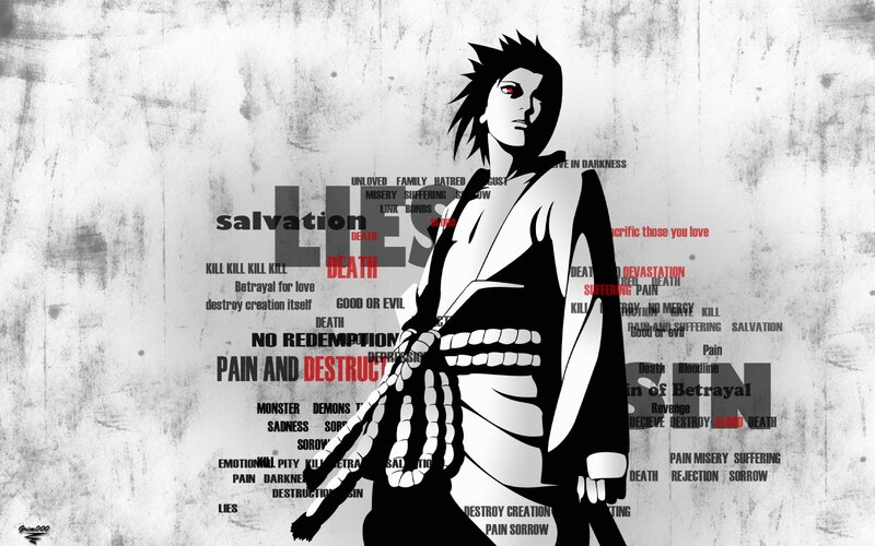 Anime Character with Red Eye — Black, Dramatic, Manga, Text Collage