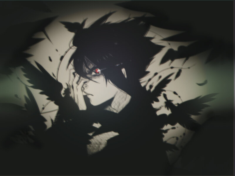 Anime Character with Red Eye — Black, Dramatic, Manga