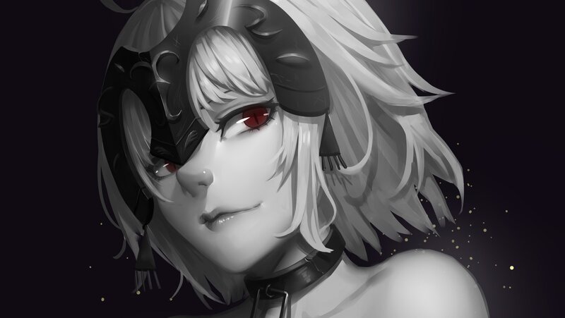 Anime Character with Red Eye — Black, Dramatic, Night, Digital Art, Mask, Choker