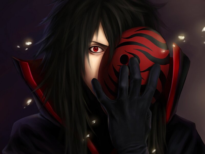 Anime Character with Red Eye — Black, Dramatic, Night, Digital Art, Mask