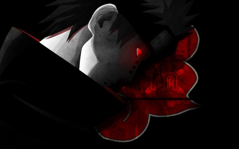 Anime Character with Red Eye — Black, Dramatic, Night, Digital Art, Red Eye
