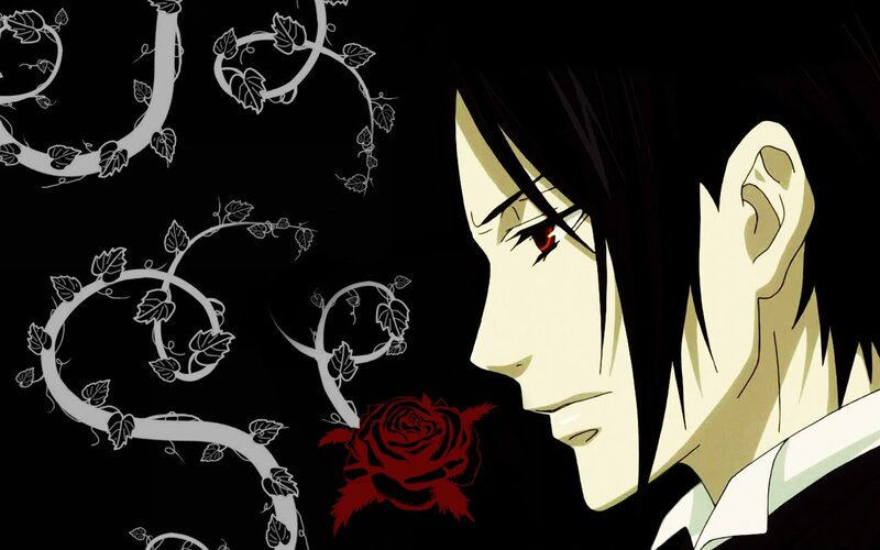 Anime Character with Red Eye — Black, Dramatic, Night, Rose