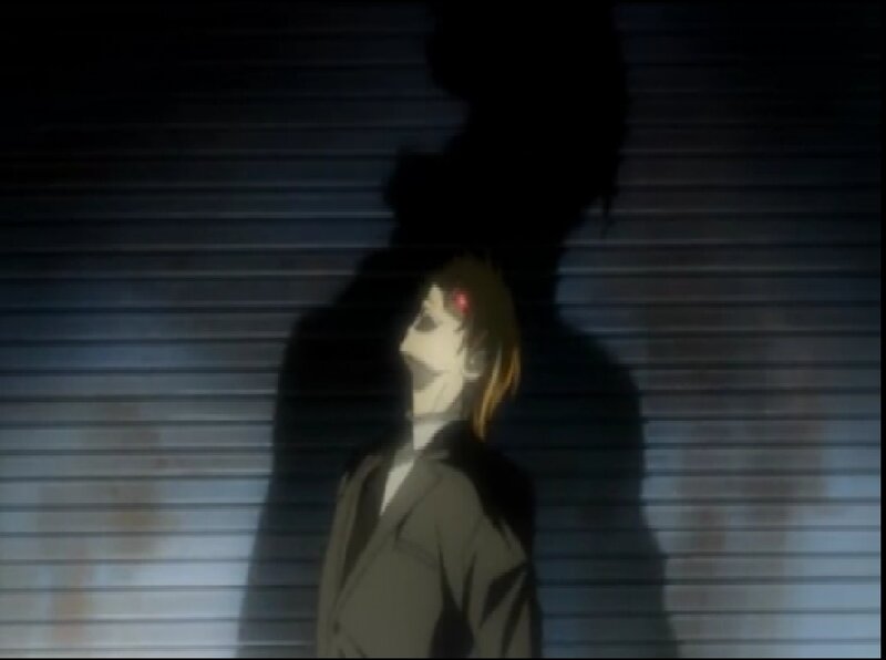 Anime Character with Red Eye — Black, Dramatic, Night, Shadow