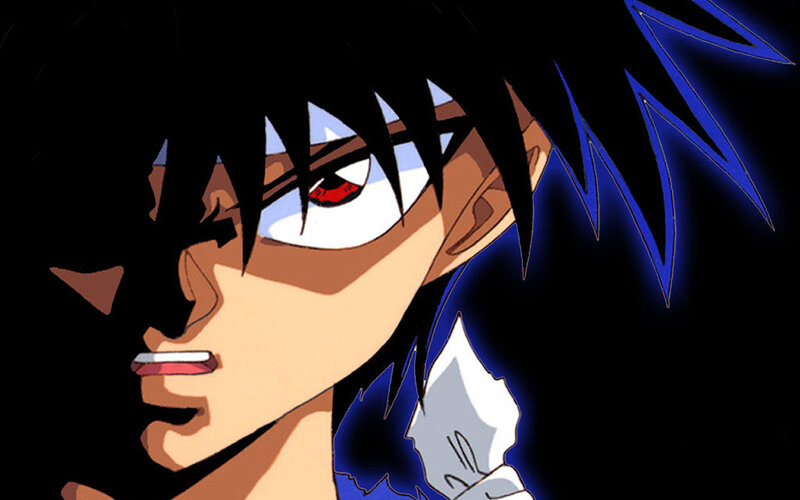 Anime Character with Red Eye — Black, Dramatic, Red Eye, Black Hair, Blue Energy