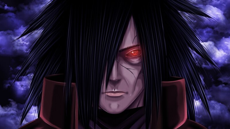 Anime Character with Red Eye — Purple, Dramatic, Night, Digital Art