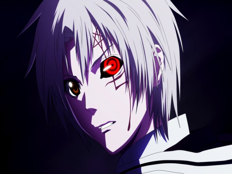 Anime Character with Red Eye — Purple, Dramatic, Night, Red Eye