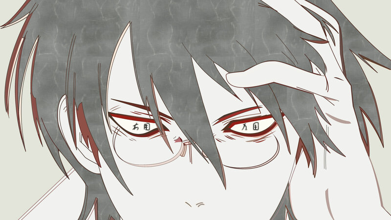 anime character with red eyes