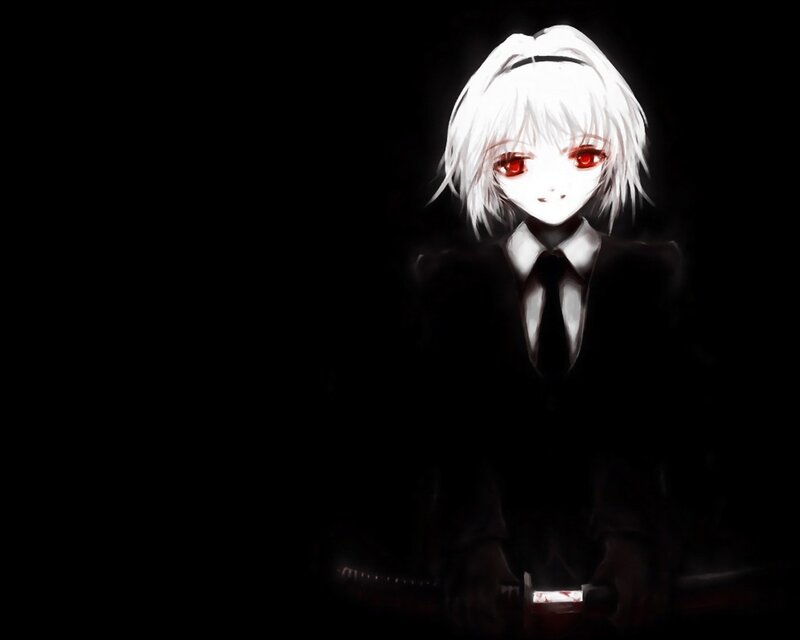 anime character with red eyes