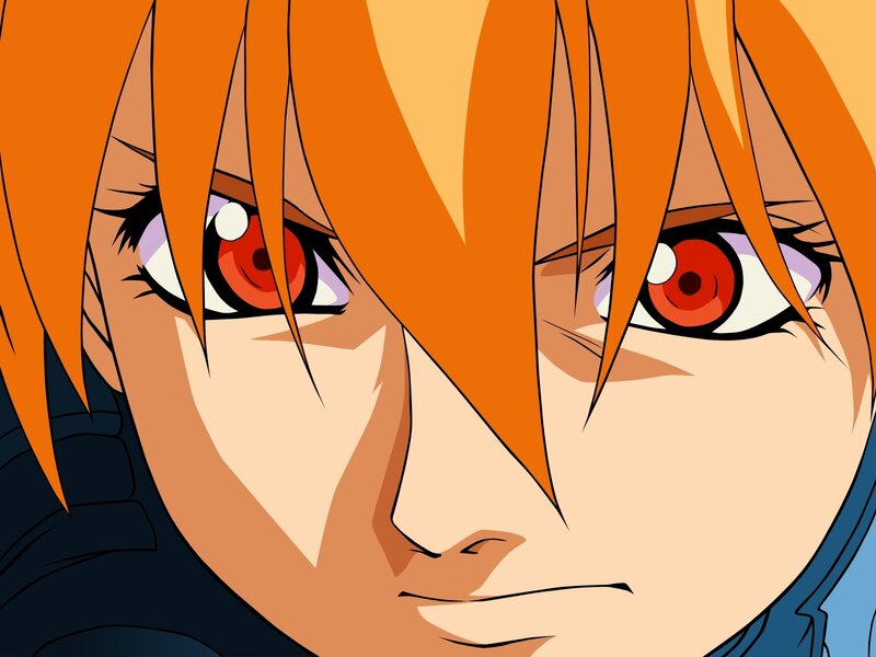 anime character with red eyes