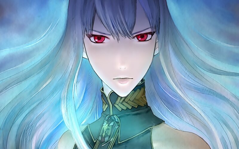 anime character with red eyes