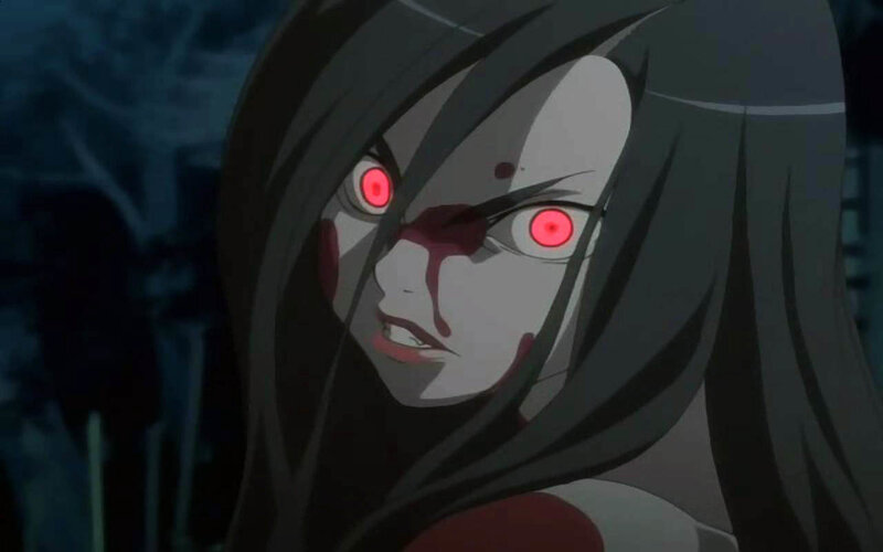 anime character with red eyes