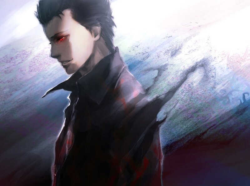 anime character with red eyes