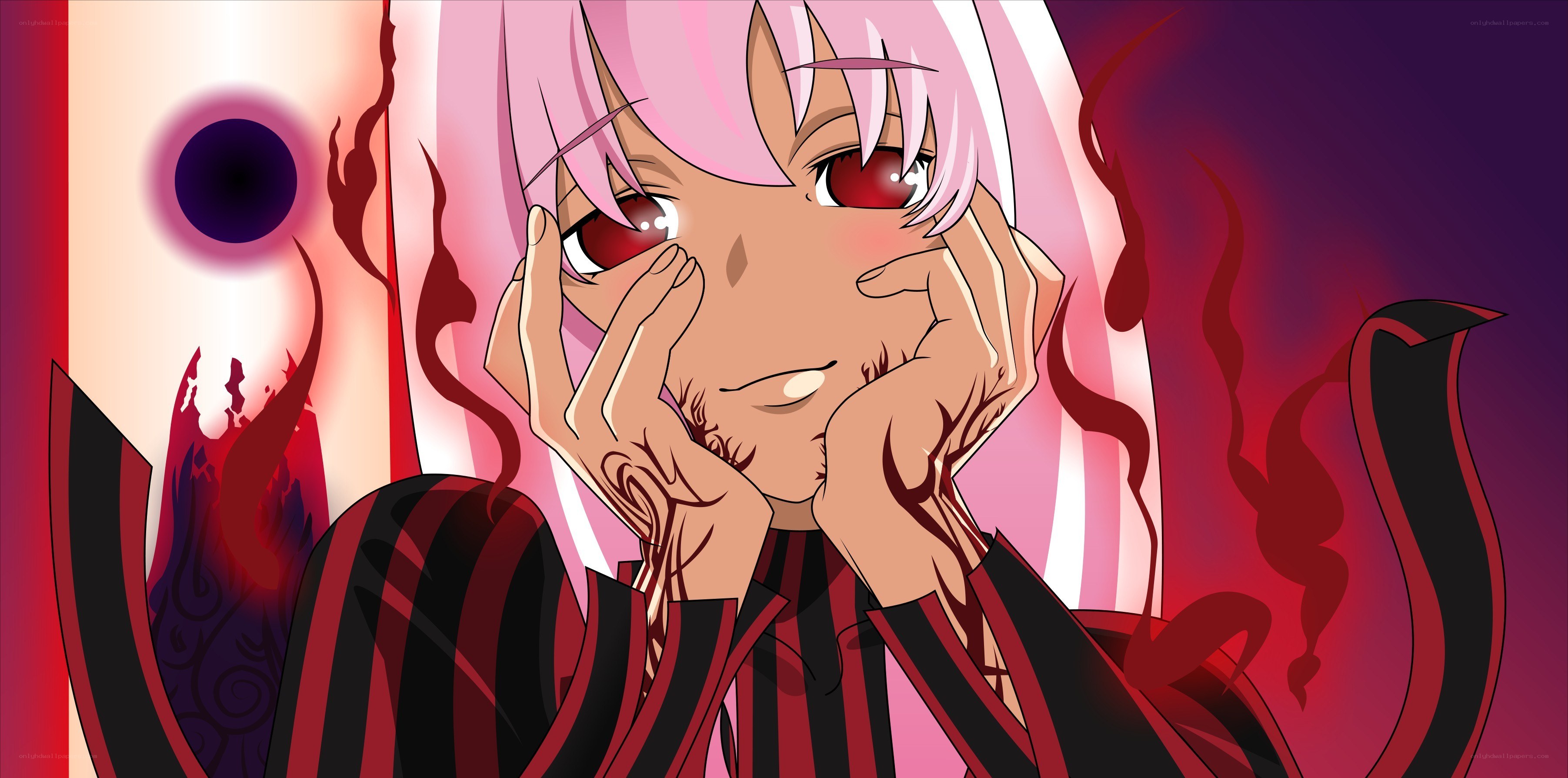 anime character with red eyes