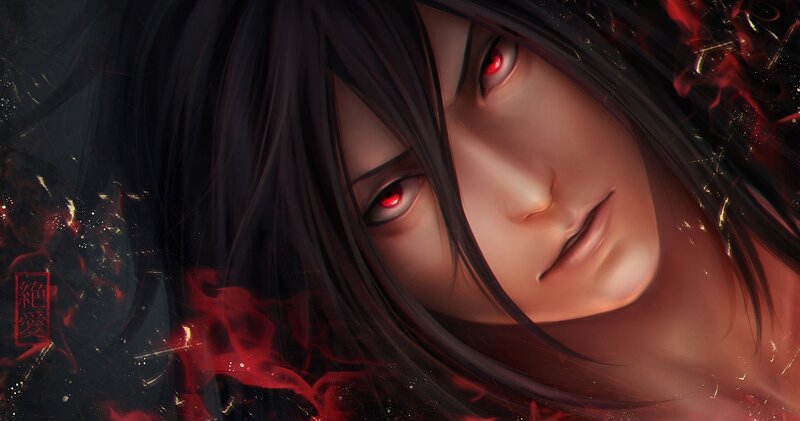 anime character with red eyes